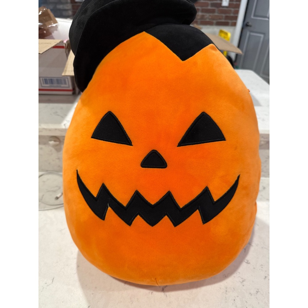 Squishmallows Pumpkin Halloween Plush Stuffed Toy Orange Black Top Hat